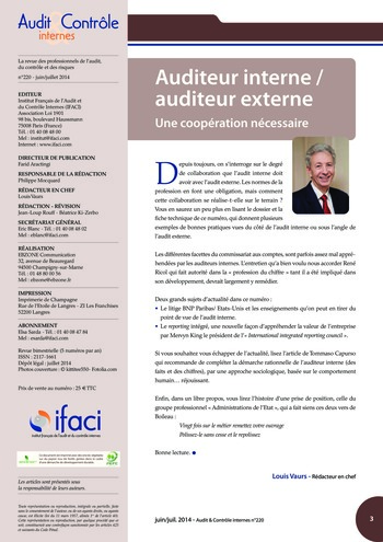 N°220 - juin 2014 Audit interne / audit externe / prestataires de services page 3