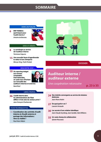 N°220 - juin 2014 Audit interne / audit externe / prestataires de services page 5