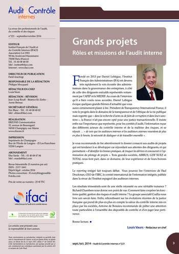 N°221 - sept 2014 Grands projets : rôles et missions de l'audit interne page 3