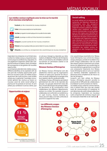 N°010 - juin 2017 Médias sociaux : enjeu pour l’audit interne (maîtrise des risques liés aux médias sociaux, en particulier réputation) page 25