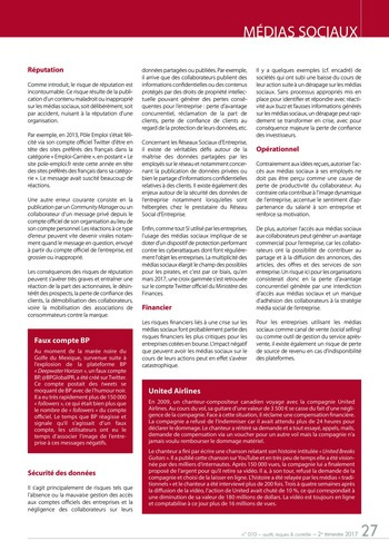N°010 - juin 2017 Médias sociaux : enjeu pour l’audit interne (maîtrise des risques liés aux médias sociaux, en particulier réputation) page 27