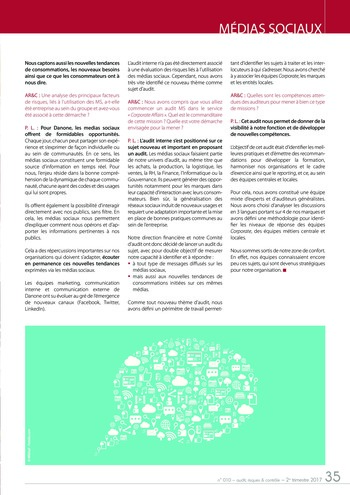 N°010 - juin 2017 Médias sociaux : enjeu pour l’audit interne (maîtrise des risques liés aux médias sociaux, en particulier réputation) page 35