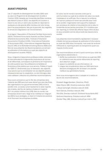 Recommandations concernant la publication d’informations au sujet des objectifs de développement durable (PIODD) / ACCA, Chartered Accountants ANZ, ICAS, IFAC, IIRC et WBA page 5