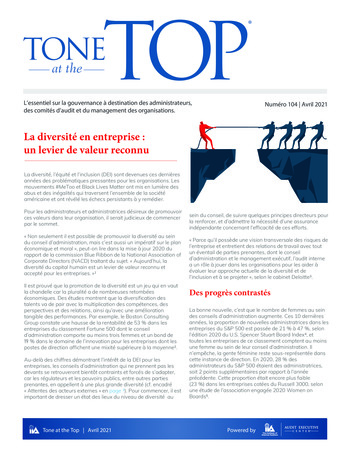 Tone at the top 104 - La diversité en entreprise, un levier de valeur reconnu - avril 2021 page 1