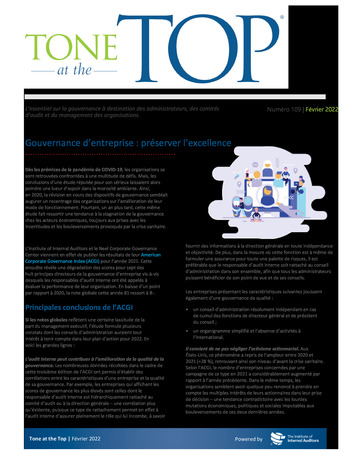 Tone at the top 109 - Gouvernance d’entreprise préserver l’excellence - février 2022 page 1